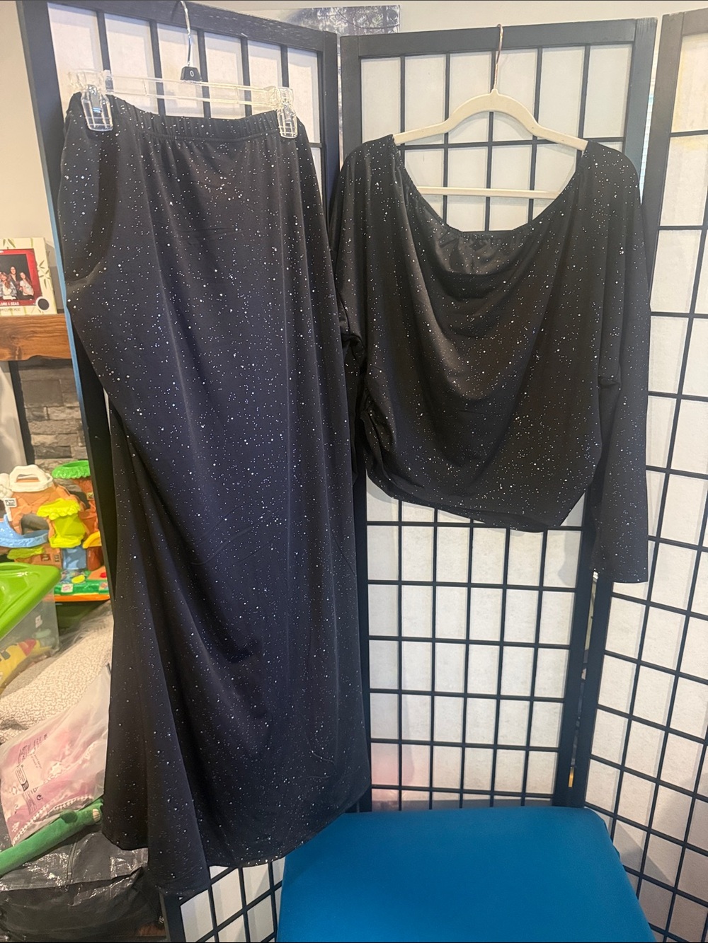 SHEIN Black Sparkle Maxi Skirt and Top Set